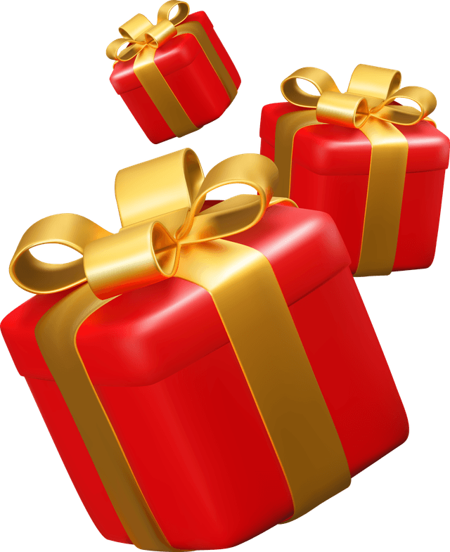 Presentes vermelhos com fita amarela que forma um laço no topo.